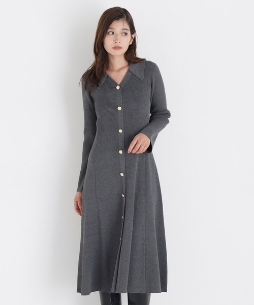 NATURAL BEAUTY BASIC(ナチュラルビューティーベーシック)の「スキッパーニットワンピース(ワンピース・レディース・チャコールグレー/ブルー/ネイビー系・SMALL/MEDIUM)」の1枚目の写真