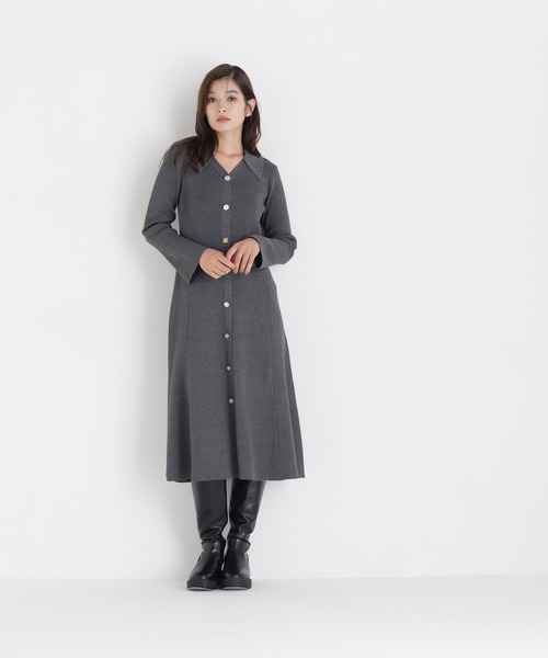 NATURAL BEAUTY BASIC(ナチュラルビューティーベーシック)の「スキッパーニットワンピース(ワンピース・レディース・チャコールグレー/ブルー/ネイビー系・SMALL/MEDIUM)」の6枚目の写真