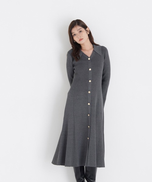 NATURAL BEAUTY BASIC(ナチュラルビューティーベーシック)の「スキッパーニットワンピース(ワンピース・レディース・チャコールグレー/ブルー/ネイビー系・SMALL/MEDIUM)」の7枚目の写真
