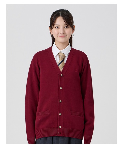 EASTBOY(イーストボーイ)の「カーディガン カラー 綿×裏暖プレーティング 7G 制服 スクールニット 中学生 高校生(カーディガン/ボレロ・キッズ・ダークグリーン/キャメル/エンジ・9号/11号/13号)」の4枚目の写真