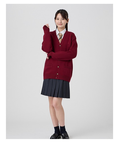 EASTBOY(イーストボーイ)の「カーディガン カラー 綿×裏暖プレーティング 7G 制服 スクールニット 中学生 高校生(カーディガン/ボレロ・キッズ・ダークグリーン/キャメル/エンジ・9号/11号/13号)」の6枚目の写真