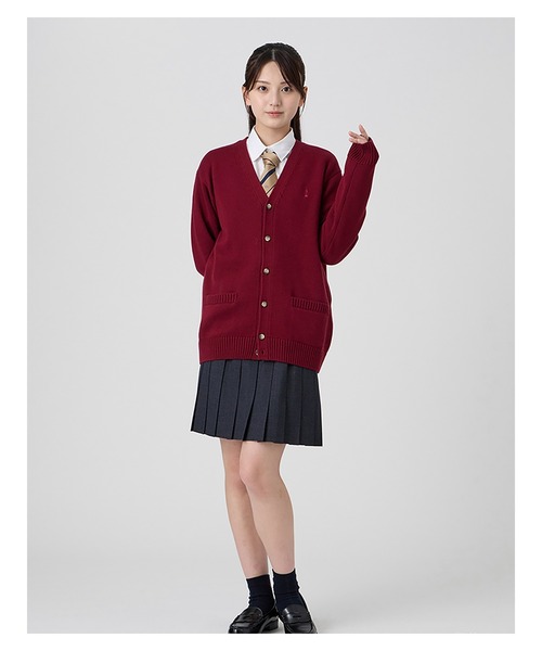 EASTBOY(イーストボーイ)の「カーディガン カラー 綿×裏暖プレーティング 7G 制服 スクールニット 中学生 高校生(カーディガン/ボレロ・キッズ・ダークグリーン/キャメル/エンジ・9号/11号/13号)」の7枚目の写真