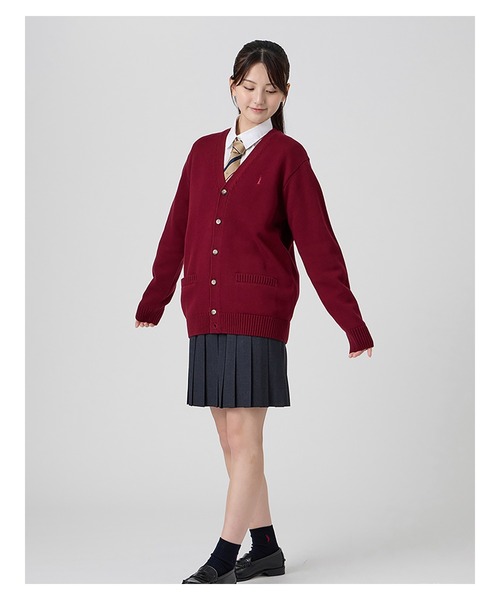 EASTBOY(イーストボーイ)の「カーディガン カラー 綿×裏暖プレーティング 7G 制服 スクールニット 中学生 高校生(カーディガン/ボレロ・キッズ・ダークグリーン/キャメル/エンジ・9号/11号/13号)」の8枚目の写真