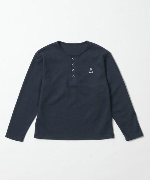 ALAND（エーランド）の「【UNISEX】ALAND／ワッフルヘンリーロングスリーブ（Tシャツ/カットソー・レディース・グレー/ネイビー/ブラック/ホワイト・LARGE/SMALL）」の4枚目の写真
