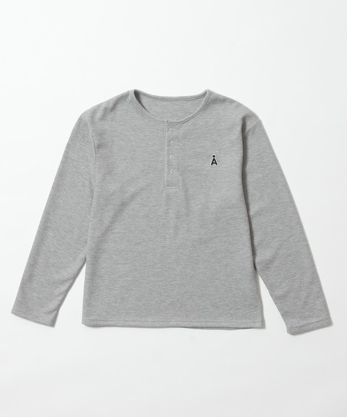 ALAND（エーランド）の「【UNISEX】ALAND／ワッフルヘンリーロングスリーブ（Tシャツ/カットソー・レディース・グレー/ネイビー/ブラック/ホワイト・LARGE/SMALL）」の3枚目の写真