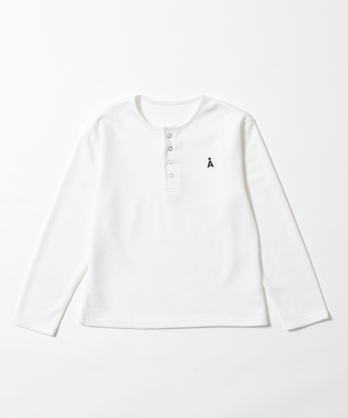 ALAND（エーランド）の「【UNISEX】ALAND／ワッフルヘンリーロングスリーブ（Tシャツ/カットソー・レディース・グレー/ネイビー/ブラック/ホワイト・LARGE/SMALL）」の2枚目の写真
