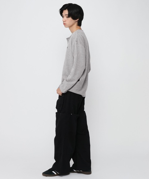 ALAND（エーランド）の「【UNISEX】ALAND／ワッフルヘンリーロングスリーブ（Tシャツ/カットソー・レディース・グレー/ネイビー/ブラック/ホワイト・LARGE/SMALL）」の9枚目の写真