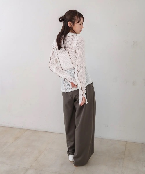 Bab(バブ)の「ウェーブメロウホックシャツトップス(Tシャツ/カットソー・レディース・ブラウン/チャコールグレー/アイボリー・FREE)」の8枚目の写真