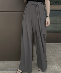ロングベルトデザインラップタックワイドスラックス