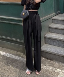 ロングベルトデザインラップタックワイドスラックス