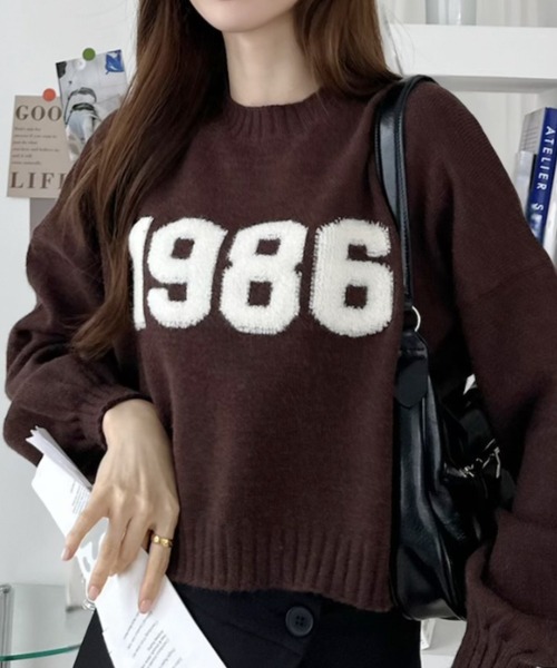 Ada.(エイダ)の「ナンバーロゴ刺繍 ドロップショルダー クルーネック ニット(ニット/セーター・レディース・ネイビー/ブラウン/グレー・FREE)」の12枚目の写真