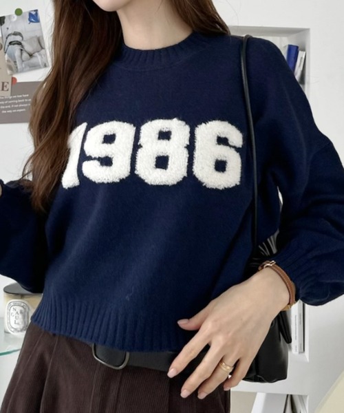 Ada.(エイダ)の「ナンバーロゴ刺繍 ドロップショルダー クルーネック ニット(ニット/セーター・レディース・ネイビー/ブラウン/グレー・FREE)」の17枚目の写真