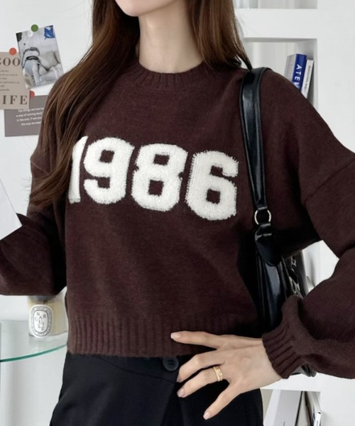 Ada.(エイダ)の「ナンバーロゴ刺繍 ドロップショルダー クルーネック ニット(ニット/セーター・レディース・ネイビー/ブラウン/グレー・FREE)」の10枚目の写真