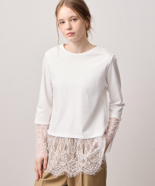 LE SOUK HOLIDAY(ルスークホリデー)の「レースレイヤードロングTシャツ(Tシャツ/カットソー・レディース・ブラック/オフホワイト・M/L)」の2枚目の写真