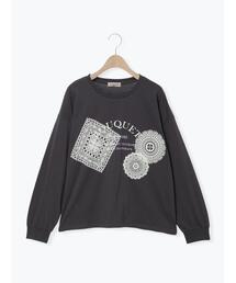 レース付きロゴプリントロングTシャツ