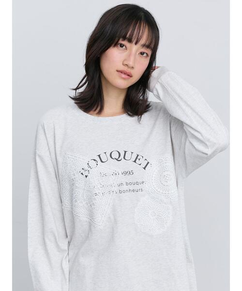 Samansa Mos2（サマンサ モスモス）の「レース付きロゴプリントロングTシャツ（Tシャツ/カットソー・レディース・クリーム/トップグレー/チャコールグレー・F）」の6枚目の写真