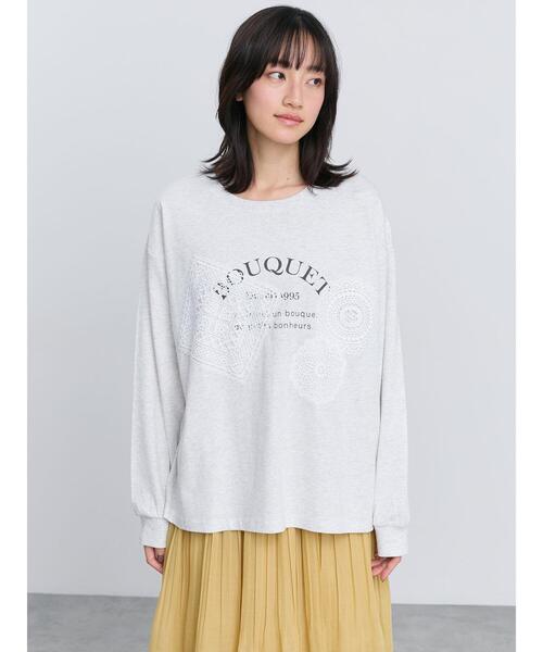 Samansa Mos2（サマンサ モスモス）の「レース付きロゴプリントロングTシャツ（Tシャツ/カットソー・レディース・クリーム/トップグレー/チャコールグレー・F）」の21枚目の写真