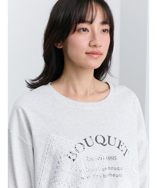 Samansa Mos2（サマンサ モスモス）の「レース付きロゴプリントロングTシャツ（Tシャツ/カットソー・レディース・クリーム/トップグレー/チャコールグレー・F）」の18枚目の写真