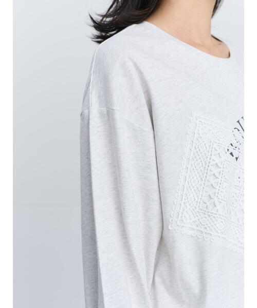 Samansa Mos2（サマンサ モスモス）の「レース付きロゴプリントロングTシャツ（Tシャツ/カットソー・レディース・クリーム/トップグレー/チャコールグレー・F）」の17枚目の写真