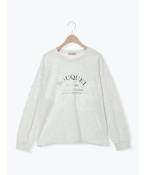 Samansa Mos2（サマンサ モスモス）の「レース付きロゴプリントロングTシャツ（Tシャツ/カットソー・レディース・クリーム/トップグレー/チャコールグレー・F）」の13枚目の写真