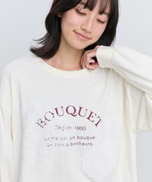レース付きロゴプリントロングTシャツ