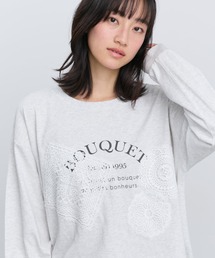 レース付きロゴプリントロングTシャツ