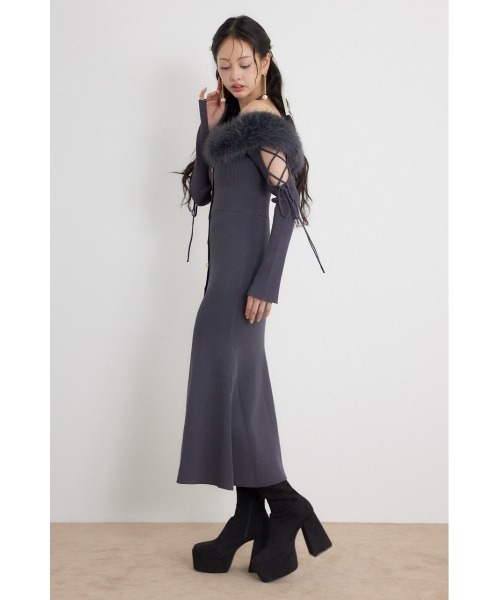 rienda(リエンダ)の「フェイクファードッキングオープンスリーブワンピース 秋服 冬服(ワンピース・レディース・ピンク/ライトブラック/キャメル・FREE)」の5枚目の写真