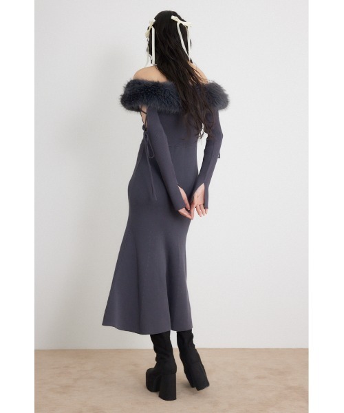 rienda(リエンダ)の「フェイクファードッキングオープンスリーブワンピース 秋服 冬服(ワンピース・レディース・ピンク/ライトブラック/キャメル・FREE)」の6枚目の写真