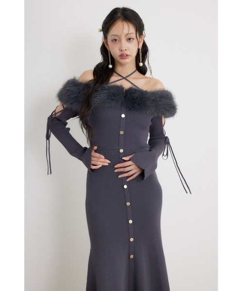 rienda(リエンダ)の「フェイクファードッキングオープンスリーブワンピース 秋服 冬服(ワンピース・レディース・ピンク/ライトブラック/キャメル・FREE)」の7枚目の写真