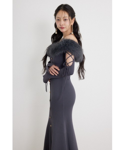 rienda(リエンダ)の「フェイクファードッキングオープンスリーブワンピース 秋服 冬服(ワンピース・レディース・ピンク/ライトブラック/キャメル・FREE)」の8枚目の写真