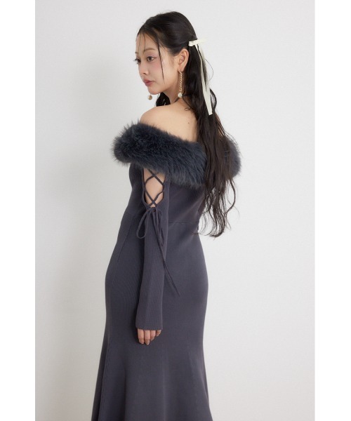 rienda(リエンダ)の「フェイクファードッキングオープンスリーブワンピース 秋服 冬服(ワンピース・レディース・ピンク/ライトブラック/キャメル・FREE)」の9枚目の写真