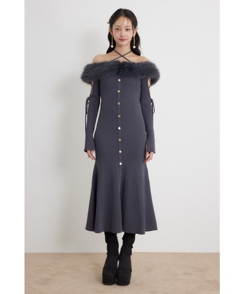 rienda(リエンダ)の「フェイクファードッキングオープンスリーブワンピース 秋服 冬服(ワンピース・レディース・ピンク/ライトブラック/キャメル・FREE)」の10枚目の写真
