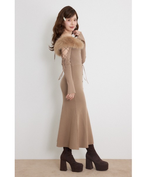 rienda(リエンダ)の「フェイクファードッキングオープンスリーブワンピース 秋服 冬服(ワンピース・レディース・ピンク/ライトブラック/キャメル・FREE)」の12枚目の写真
