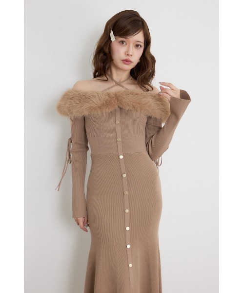 rienda(リエンダ)の「フェイクファードッキングオープンスリーブワンピース 秋服 冬服(ワンピース・レディース・ピンク/ライトブラック/キャメル・FREE)」の13枚目の写真