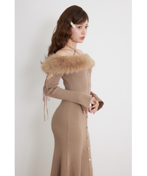 rienda(リエンダ)の「フェイクファードッキングオープンスリーブワンピース 秋服 冬服(ワンピース・レディース・ピンク/ライトブラック/キャメル・FREE)」の14枚目の写真