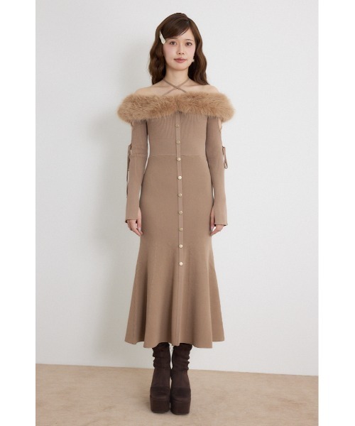 rienda(リエンダ)の「フェイクファードッキングオープンスリーブワンピース 秋服 冬服(ワンピース・レディース・ピンク/ライトブラック/キャメル・FREE)」の16枚目の写真