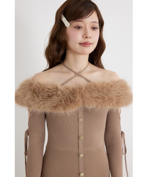 rienda(リエンダ)の「フェイクファードッキングオープンスリーブワンピース 秋服 冬服(ワンピース・レディース・ピンク/ライトブラック/キャメル・FREE)」の19枚目の写真