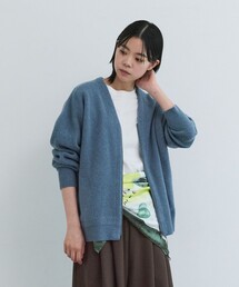ラムウール片畦ジップショートカーディガン