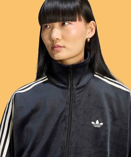 adidas（アディダス）の「adidas/アディダス adidas ORI FB VELOUR TT アディダスオリジナルス ファイヤーバード ベロア トラックトップ トラックジャケット ジャージ 袖ライン ダブルジップ ファスナーポケット メンズ レディース 2026年 秋 秋服 冬 冬服（ジャージ・メンズ・ブラック/アイボリー・S/M/L/XL）」の2枚目の写真