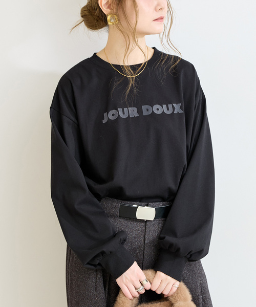B.C STOCK(ベーセーストック)の「手洗い可 / フロッキープリントロゴロンTEE(Tシャツ/カットソー・レディース・ブラック/ホワイト・FREE)」の1枚目の写真