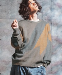 mn3308-Faux Mohair Color-Block Knit Sweater ニット(212-045-gla-cg)