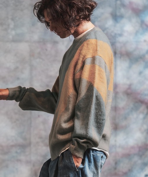 GLIMCLAP（グリムクラップ）の「mn3308-Faux Mohair Color-Block Knit Sweater ニット(212-045-gla-cg)（ニット/セーター・メンズ・チャコール/ライトグレー/ブラック/キナリ・L/M/S）」の20枚目の写真