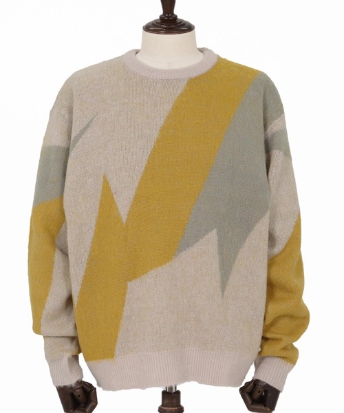 GLIMCLAP（グリムクラップ）の「mn3308-Faux Mohair Color-Block Knit Sweater ニット(212-045-gla-cg)（ニット/セーター・メンズ・チャコール/ライトグレー/ブラック/キナリ・L/M/S）」の9枚目の写真