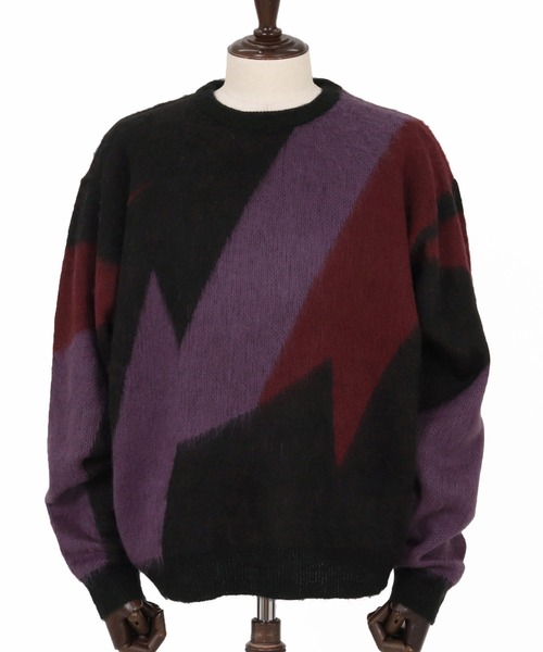 GLIMCLAP（グリムクラップ）の「mn3308-Faux Mohair Color-Block Knit Sweater ニット(212-045-gla-cg)（ニット/セーター・メンズ・チャコール/ライトグレー/ブラック/キナリ・L/M/S）」の11枚目の写真