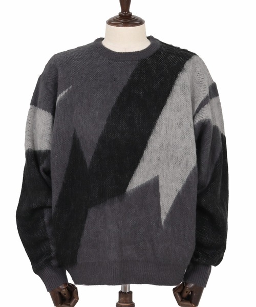 GLIMCLAP（グリムクラップ）の「mn3308-Faux Mohair Color-Block Knit Sweater ニット(212-045-gla-cg)（ニット/セーター・メンズ・チャコール/ライトグレー/ブラック/キナリ・L/M/S）」の12枚目の写真