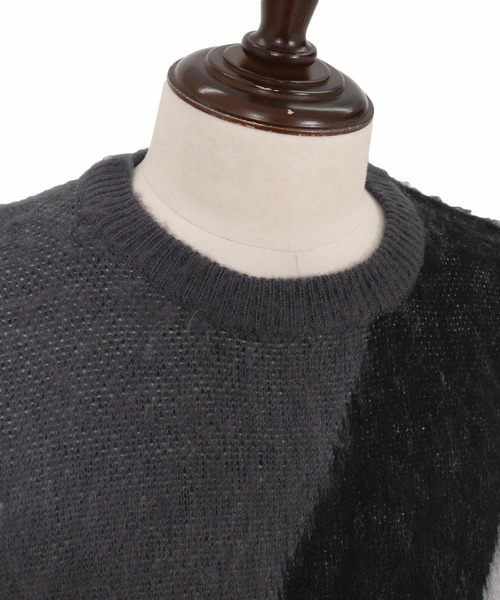 GLIMCLAP（グリムクラップ）の「mn3308-Faux Mohair Color-Block Knit Sweater ニット(212-045-gla-cg)（ニット/セーター・メンズ・チャコール/ライトグレー/ブラック/キナリ・L/M/S）」の14枚目の写真