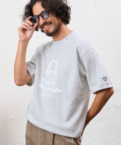 No Rain No Rainbow（ノーレインノーレインボー）の「msw1945- heartwarming print 8oz short sleeve trainer ショートスリーブスウェット(NR26W-21)（スウェット・メンズ・ブラック/ミント/アッシュ・L/S/M）」の3枚目の写真