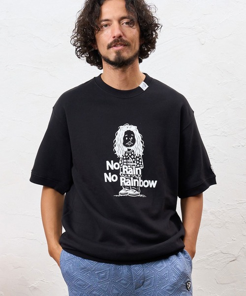 No Rain No Rainbow（ノーレインノーレインボー）の「msw1945- heartwarming print 8oz short sleeve trainer ショートスリーブスウェット(NR26W-21)（スウェット・メンズ・ブラック/ミント/アッシュ・L/S/M）」の2枚目の写真