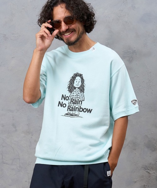 No Rain No Rainbow（ノーレインノーレインボー）の「msw1945- heartwarming print 8oz short sleeve trainer ショートスリーブスウェット(NR26W-21)（スウェット・メンズ・ブラック/ミント/アッシュ・L/S/M）」の4枚目の写真