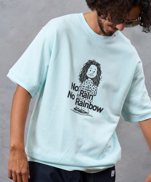No Rain No Rainbow（ノーレインノーレインボー）の「msw1945- heartwarming print 8oz short sleeve trainer ショートスリーブスウェット(NR26W-21)（スウェット・メンズ・ブラック/ミント/アッシュ・L/S/M）」の5枚目の写真